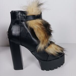 Lemonade Boots Women's Size 6.5 Faux Fur Black Chunky Heel Millionaire Platform